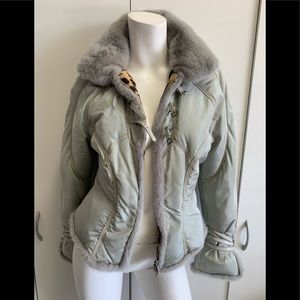 Roberto Cavalli Light Gray Shearling-Trim Jacket